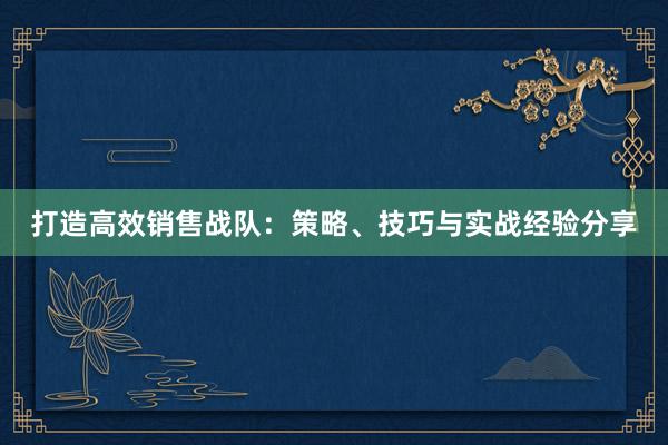 打造高效销售战队：策略、技巧与实战经验分享